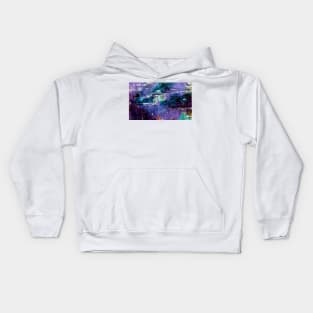 Purple blue and green with touch of white abstract river scape painting Kids Hoodie